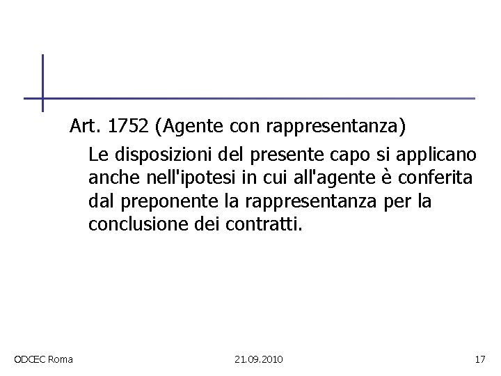 Art. 1752 (Agente con rappresentanza) Le disposizioni del presente capo si applicano anche nell'ipotesi