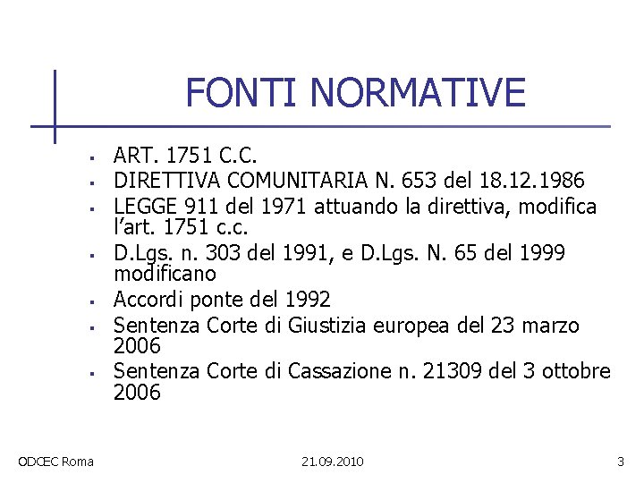 FONTI NORMATIVE § § § § ODCEC Roma ART. 1751 C. C. DIRETTIVA COMUNITARIA