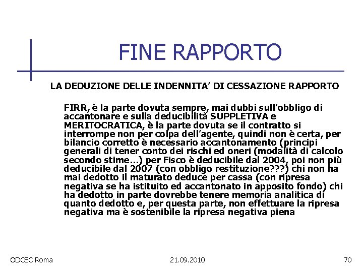 FINE RAPPORTO LA DEDUZIONE DELLE INDENNITA’ DI CESSAZIONE RAPPORTO FIRR, è la parte dovuta