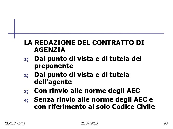 LA REDAZIONE DEL CONTRATTO DI AGENZIA 1) Dal punto di vista e di tutela