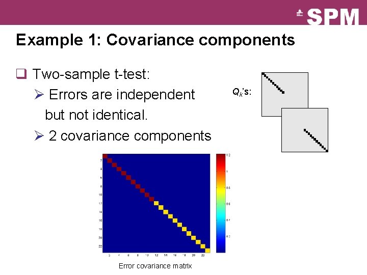 Example 1: Covariance components q Two-sample t-test: Ø Errors are independent but not identical.