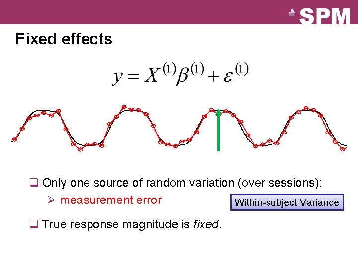 Fixed effects q Only one source of random variation (over sessions): Ø measurement error