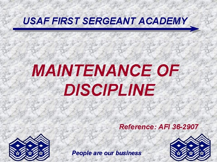 USAF FIRST SERGEANT ACADEMY MAINTENANCE OF DISCIPLINE Reference: AFI 36 -2907 People are our