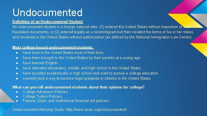 Undocumented Definition of an Undocumented Student An undocumented student is a foreign national who: Undocumented Definition of an Undocumented Student An undocumented student is a foreign national who: