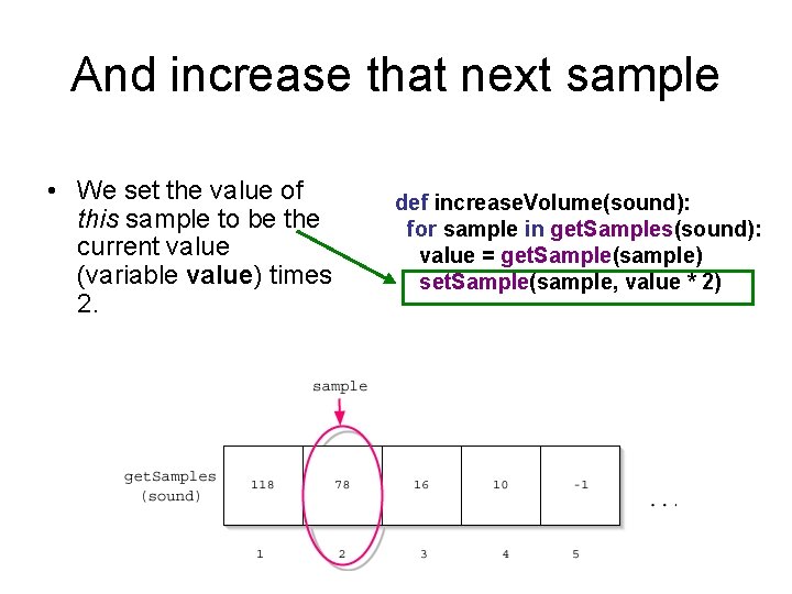 And increase that next sample • We set the value of this sample to