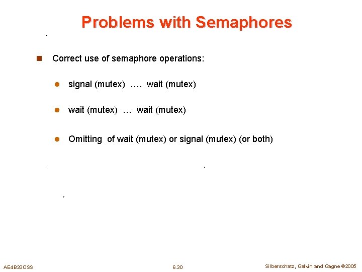 Problems with Semaphores n AE 4 B 33 OSS Correct use of semaphore operations: