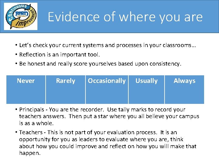 Evidence of where you are • Let’s check your current systems and processes in Evidence of where you are • Let’s check your current systems and processes in