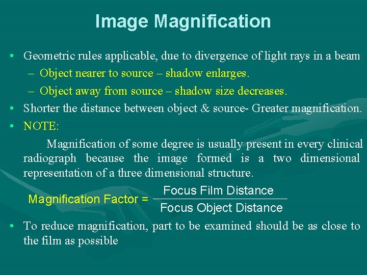 Image Magnification • Geometric rules applicable, due to divergence of light rays in a Image Magnification • Geometric rules applicable, due to divergence of light rays in a