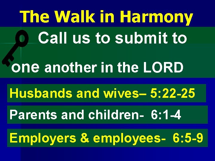 The Walk in Harmony Call us to submit to one another in the LORD