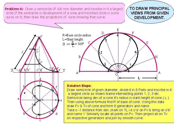 Problem 6: Draw a semicircle 0 f 100 mm diameter and inscribe in it Problem 6: Draw a semicircle 0 f 100 mm diameter and inscribe in it