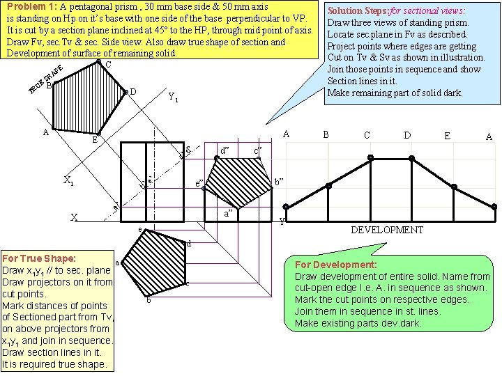 Problem 1: A pentagonal prism , 30 mm base side & 50 mm axis Problem 1: A pentagonal prism , 30 mm base side & 50 mm axis