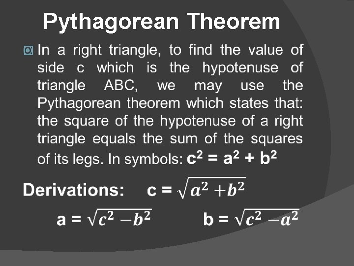 Pythagorean Theorem � 