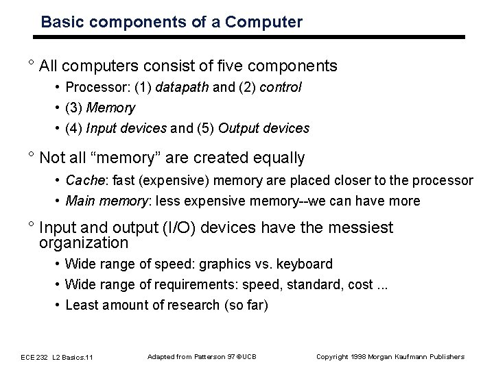 Basic components of a Computer ° All computers consist of five components • Processor:
