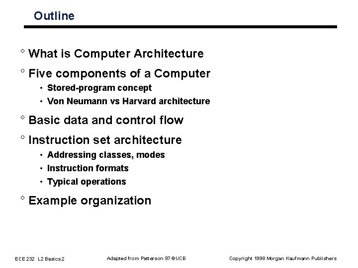 Outline ° What is Computer Architecture ° Five components of a Computer • Stored