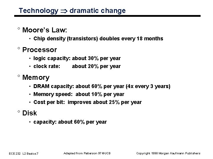 Technology dramatic change ° Moore’s Law: • Chip density (transistors) doubles every 18 months