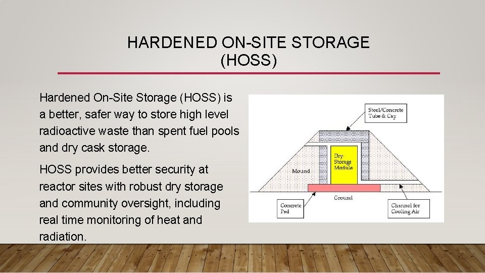 HARDENED ON-SITE STORAGE (HOSS) Hardened On-Site Storage (HOSS) is a better, safer way to