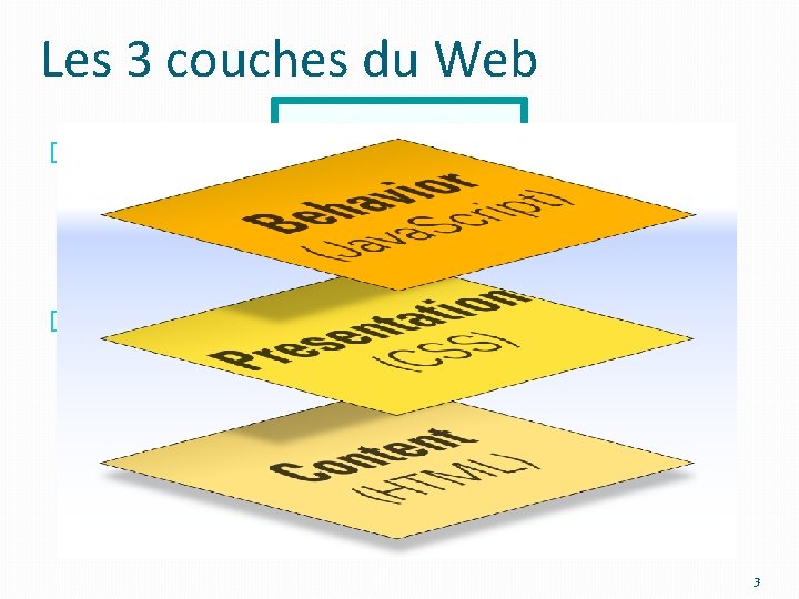 Les 3 couches du Web � La conception Web couvre trois parties: � �