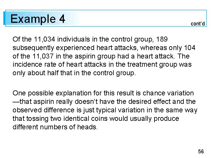 Example 4 cont’d Of the 11, 034 individuals in the control group, 189 subsequently