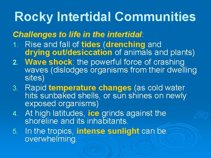 Rocky Intertidal Communities Challenges to life in the intertidal: 1. Rise and fall of Rocky Intertidal Communities Challenges to life in the intertidal: 1. Rise and fall of