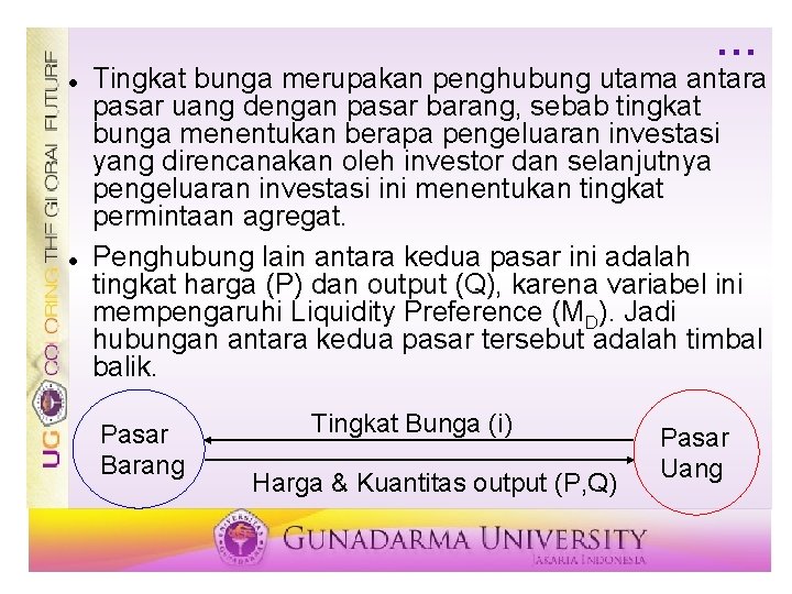 … Tingkat bunga merupakan penghubung utama antara pasar uang dengan pasar barang, sebab tingkat