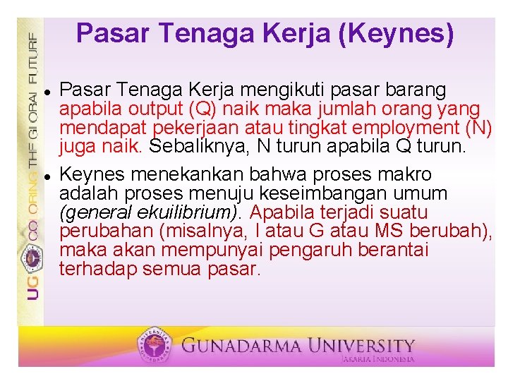 Pasar Tenaga Kerja (Keynes) Pasar Tenaga Kerja mengikuti pasar barang apabila output (Q) naik