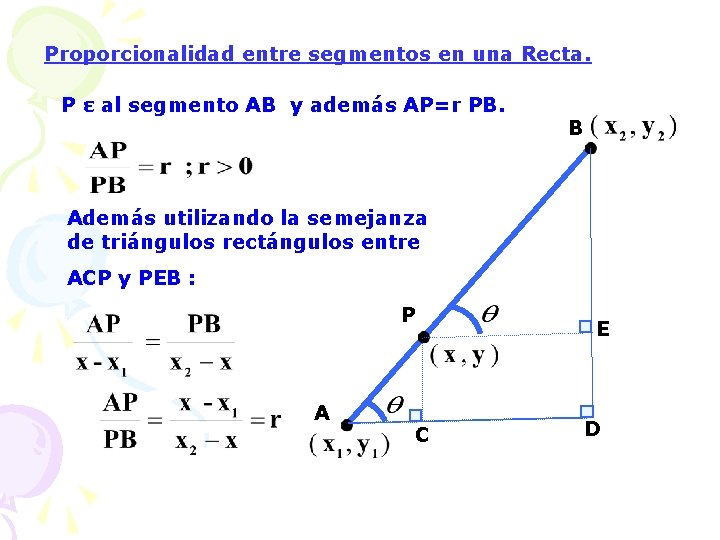 Proporcionalidad entre segmentos en una Recta. P ε al segmento AB y además AP=r