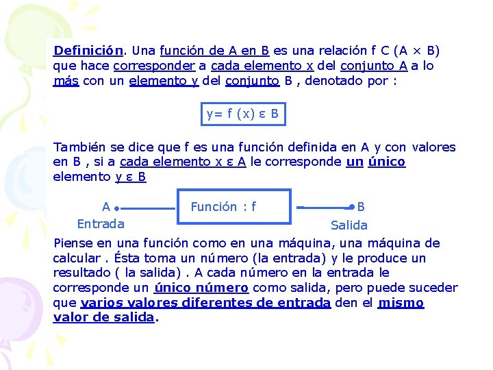 Definición. Una función de A en B es una relación f С (A ×