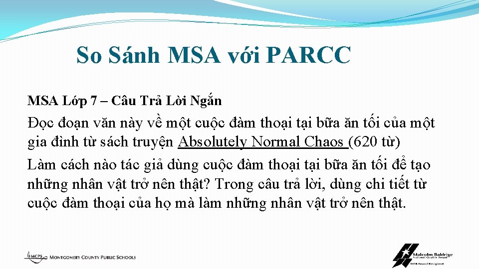 So Sánh MSA với PARCC MSA Lớp 7 – Câu Trả Lời Ngắn Đọc