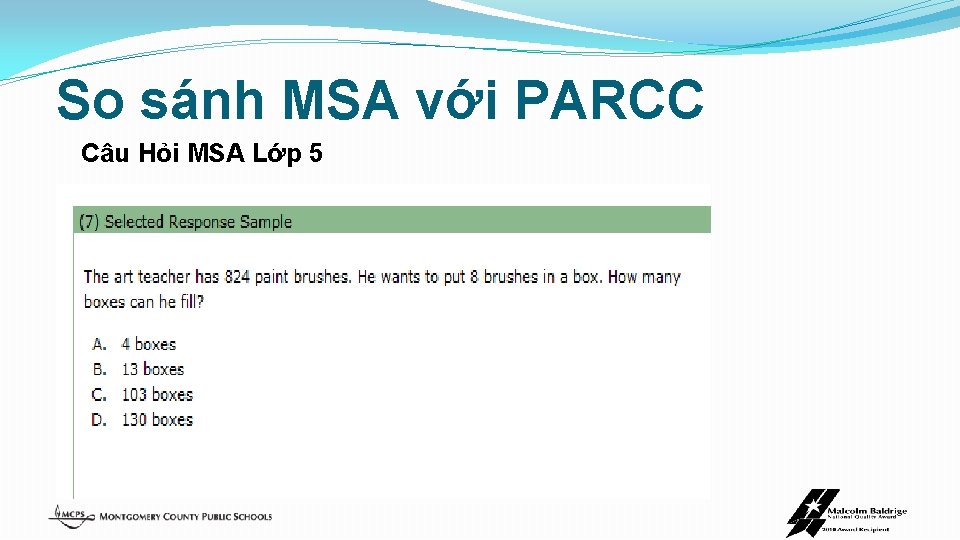 So sánh MSA với PARCC Câu Hỏi MSA Lớp 5 