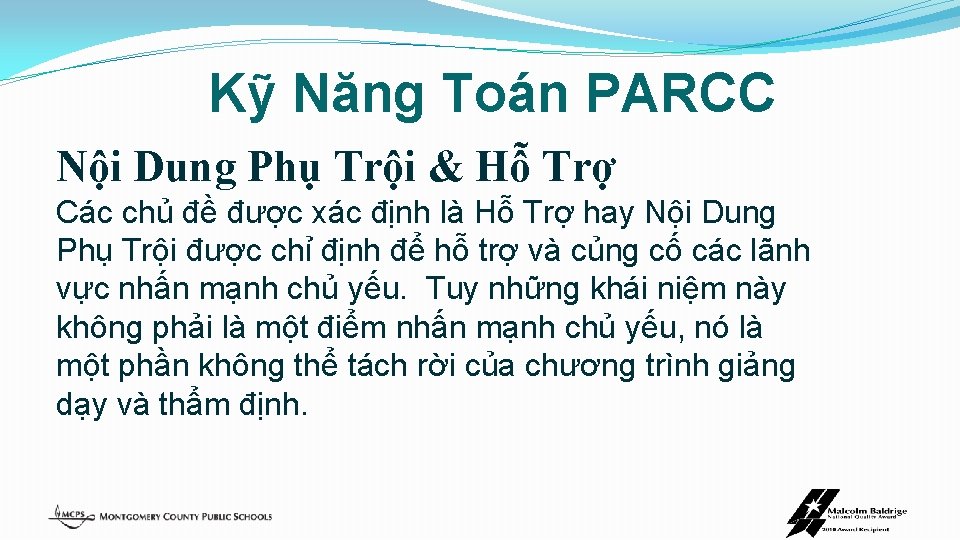 Kỹ Năng Toán PARCC Nội Dung Phụ Trội & Hỗ Trợ Các chủ đề