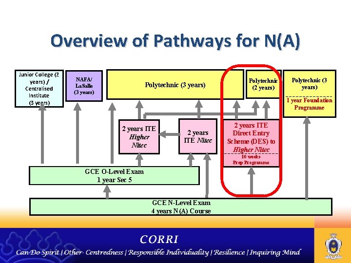 Overview of Pathways for N(A) Junior College (2 years) / Centralised Institute (3 years)