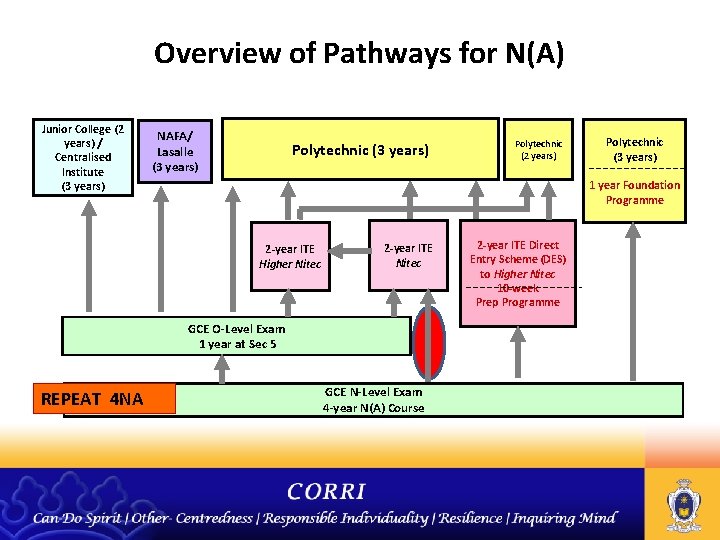 Overview of Pathways for N(A) Junior College (2 years) / Centralised Institute (3 years)