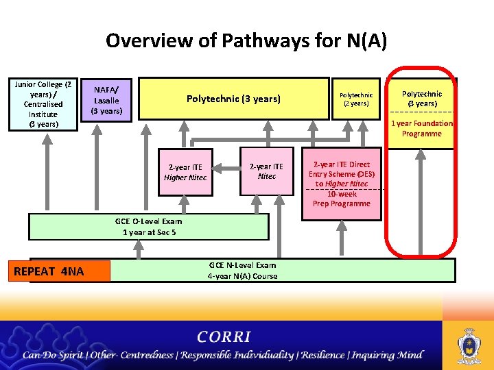 Overview of Pathways for N(A) Junior College (2 years) / Centralised Institute (3 years)