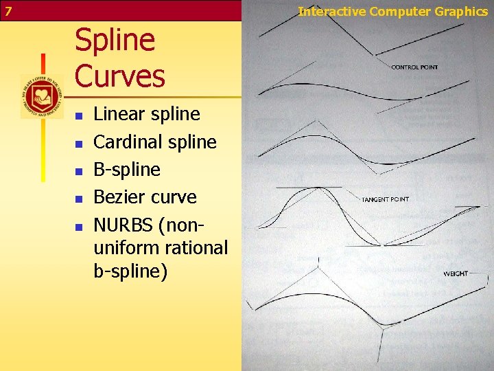 7 Interactive Computer Graphics Spline Curves n n n Linear spline Cardinal spline B-spline