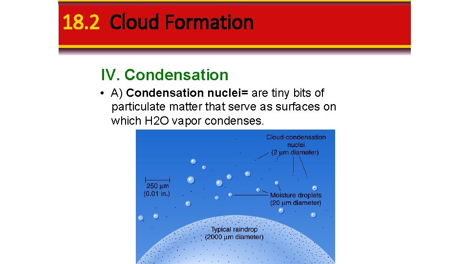 18. 2 Cloud Formation IV. Condensation • A) Condensation nuclei= are tiny bits of 18. 2 Cloud Formation IV. Condensation • A) Condensation nuclei= are tiny bits of