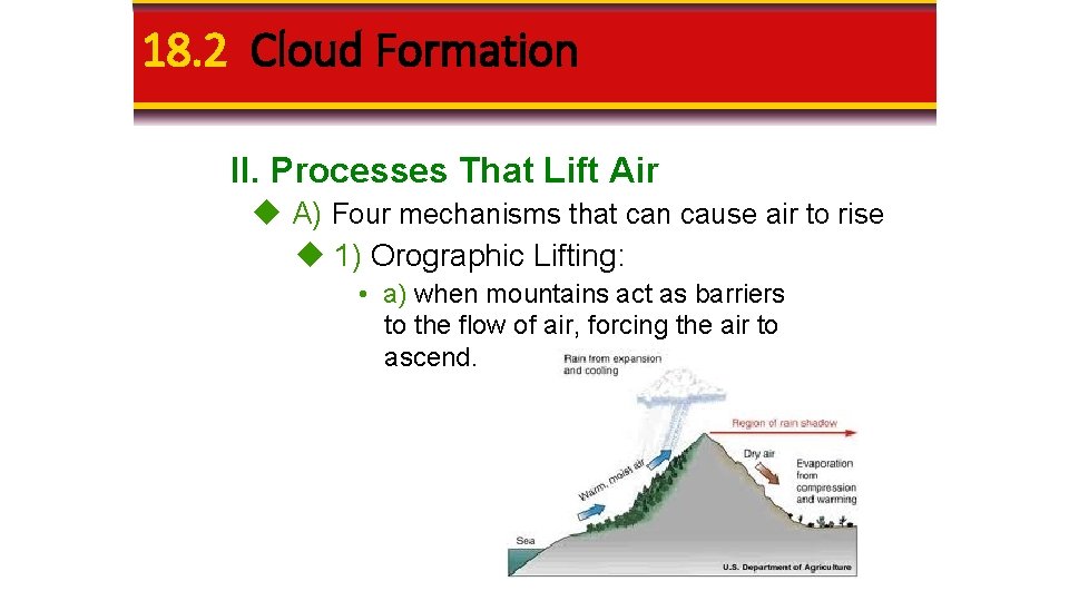 18. 2 Cloud Formation II. Processes That Lift Air A) Four mechanisms that can 18. 2 Cloud Formation II. Processes That Lift Air A) Four mechanisms that can