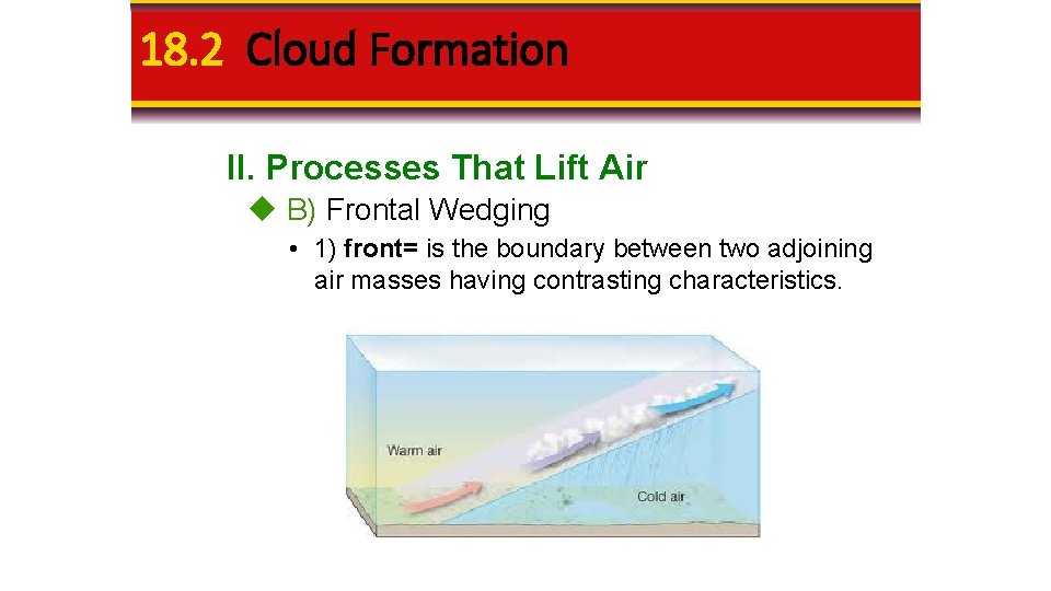 18. 2 Cloud Formation II. Processes That Lift Air B) Frontal Wedging • 1) 18. 2 Cloud Formation II. Processes That Lift Air B) Frontal Wedging • 1)