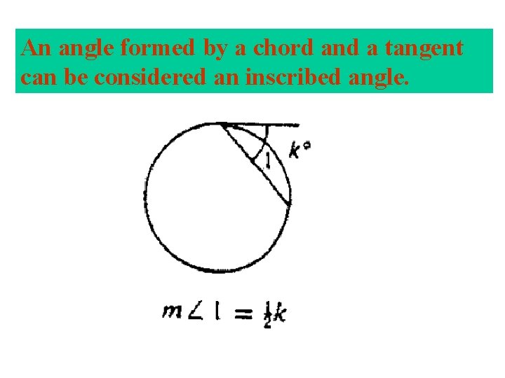 An angle formed by a chord and a tangent can be considered an inscribed An angle formed by a chord and a tangent can be considered an inscribed