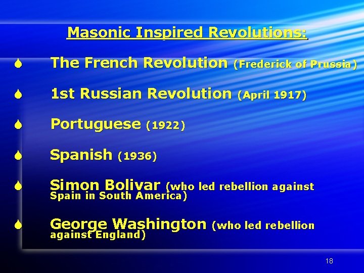 Masonic Inspired Revolutions: S The French Revolution S 1 st Russian Revolution S Portuguese