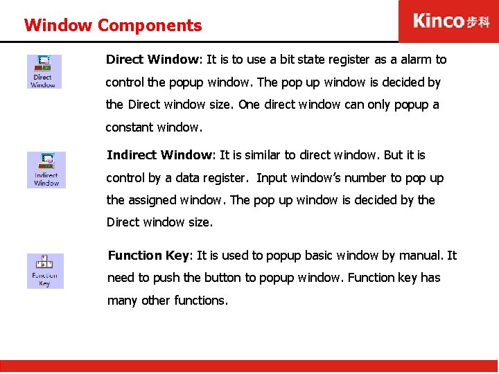 Window Components Direct Window: It is to use a bit state register as a