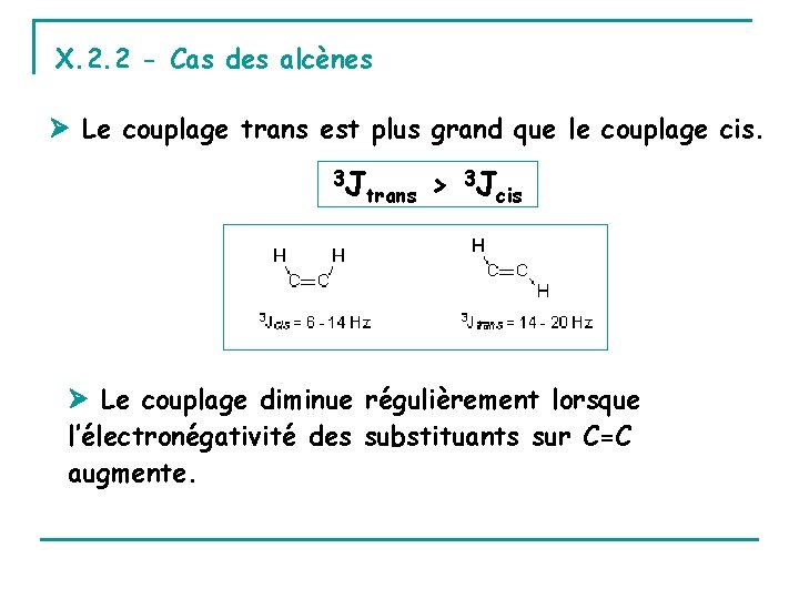 X. 2. 2 - Cas des alcènes Le couplage trans est plus grand que