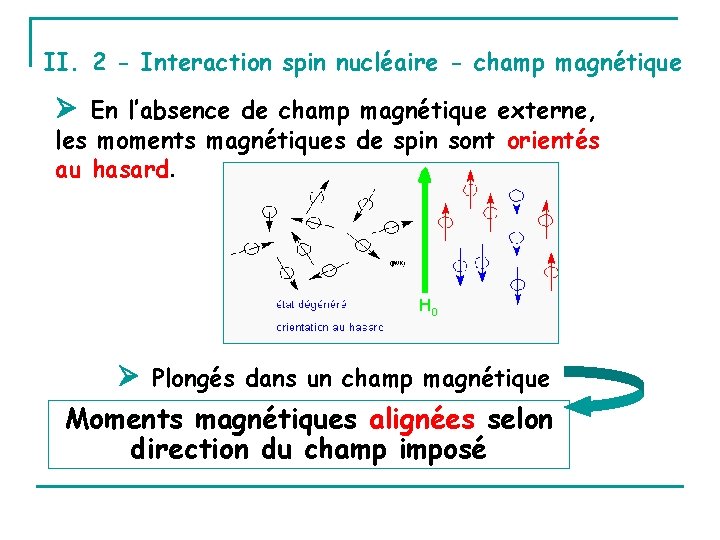 II. 2 - Interaction spin nucléaire - champ magnétique En l’absence de champ magnétique