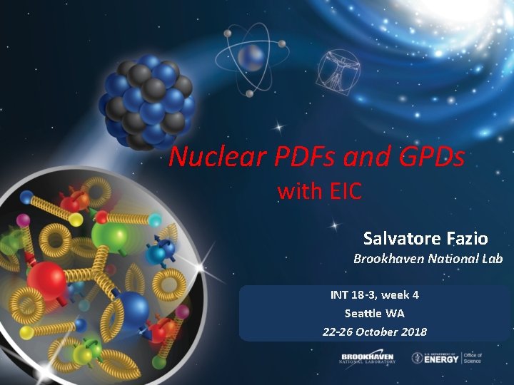 Nuclear PDFs and GPDs with EIC Salvatore Fazio Brookhaven National Lab INT 18 -3,