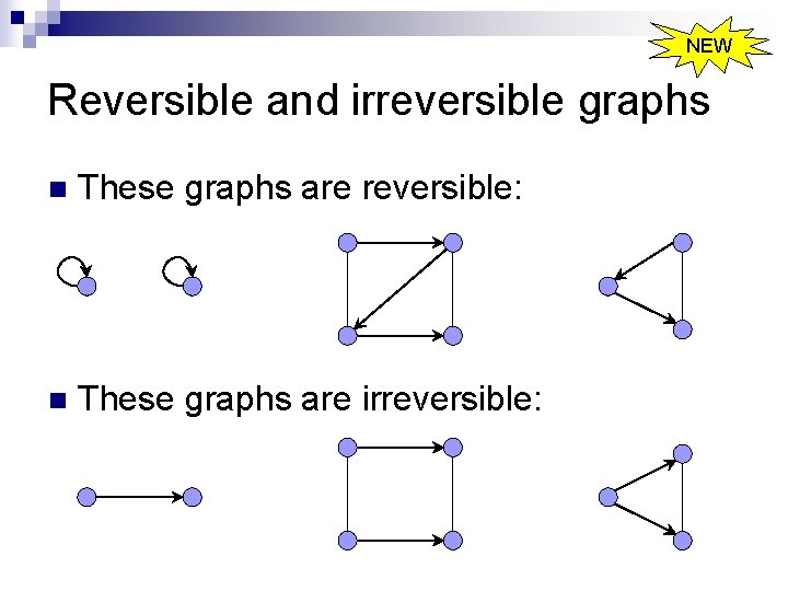 NEW Reversible and irreversible graphs n These graphs are reversible: n These graphs are