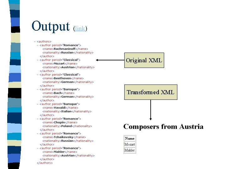 Output (link) Original XML Transformed XML 
