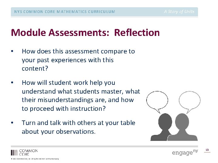 NYS COMMON CORE MATHEMATICS CURRICULUM A Story of Units Module Assessments: Reflection • How