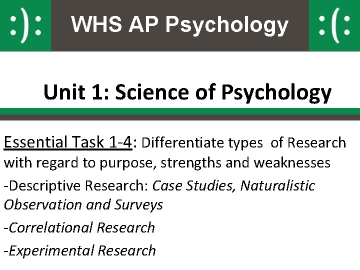 WHS AP Psychology Unit 1: Science of Psychology Essential Task 1 -4: Differentiate types