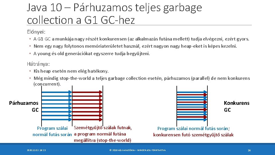 Java 10 – Párhuzamos teljes garbage collection a G 1 GC-hez Előnyei: ◦ A