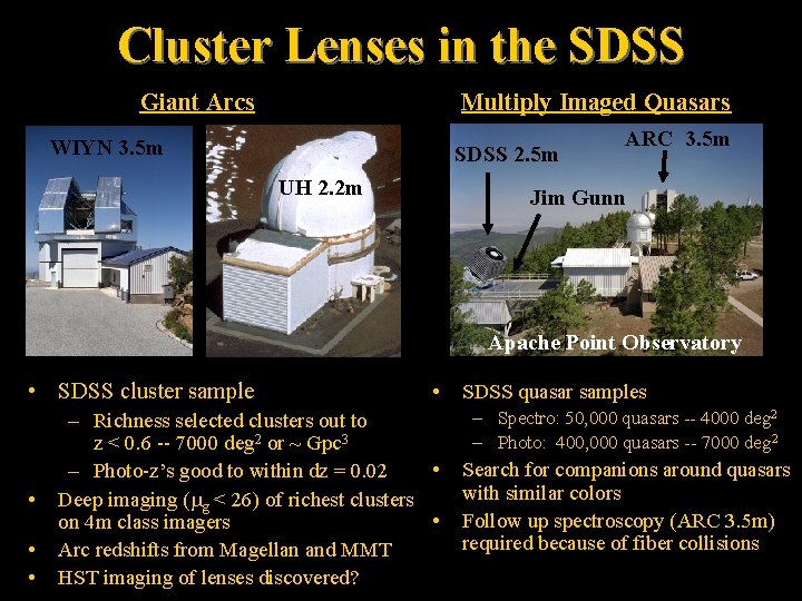 Cluster Lenses in the SDSS Multiply Imaged Quasars Giant Arcs WIYN 3. 5 m