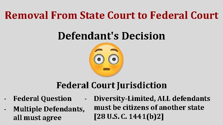 Removal From State Court to Federal Court Defendant's Decision Federal Court Jurisdiction - Federal